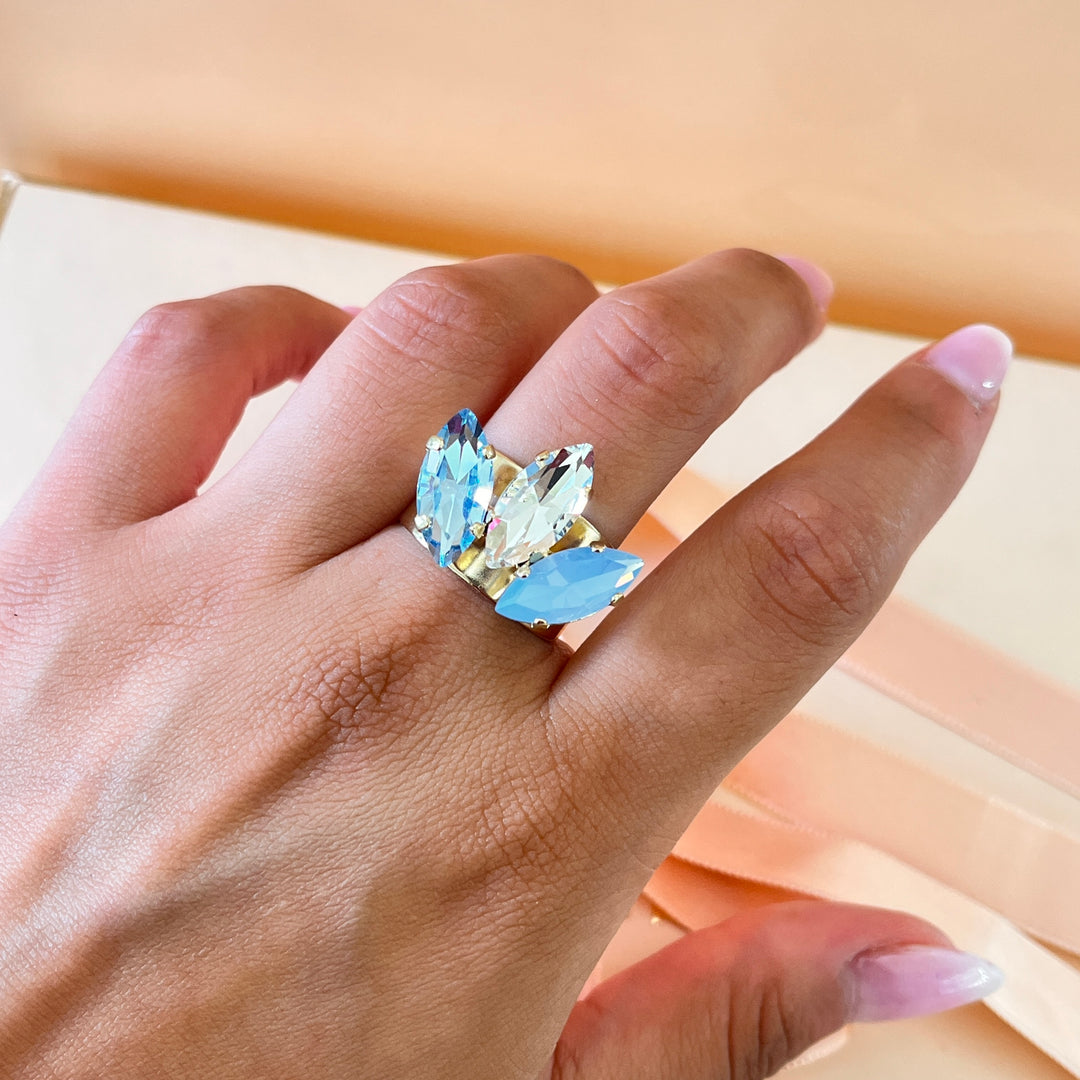 Light blue marquise Swarovski crystals ring