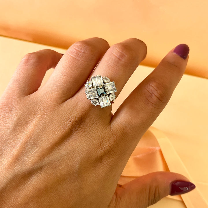 Grey Swarovski crystals gold plated ring