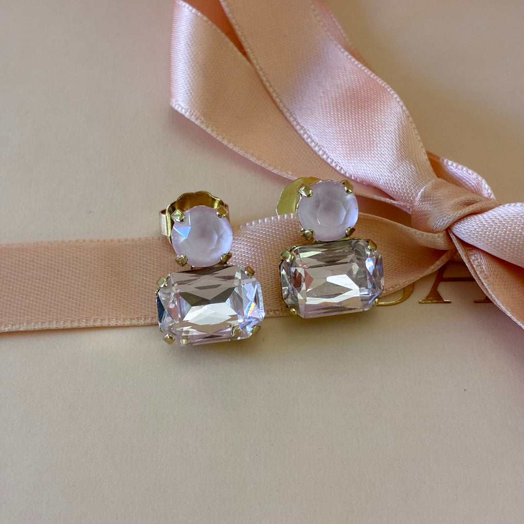 Light pink Swarovski crystals gold plated earrings