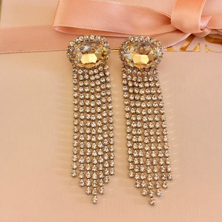 Champagne fringe Swarovski crystals earrings