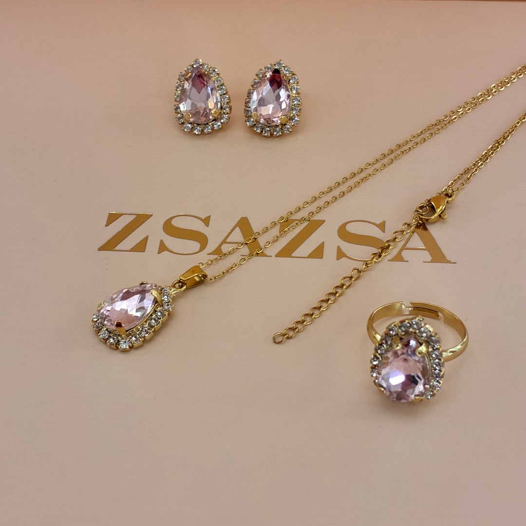 Teardrop Preciosa crystals gold plated pink set