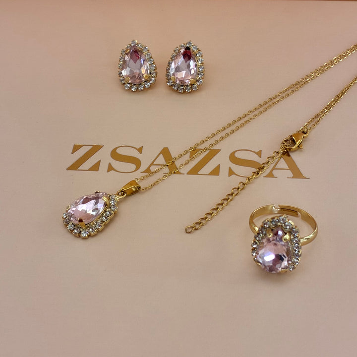 Teardrop Preciosa crystals gold plated pink set