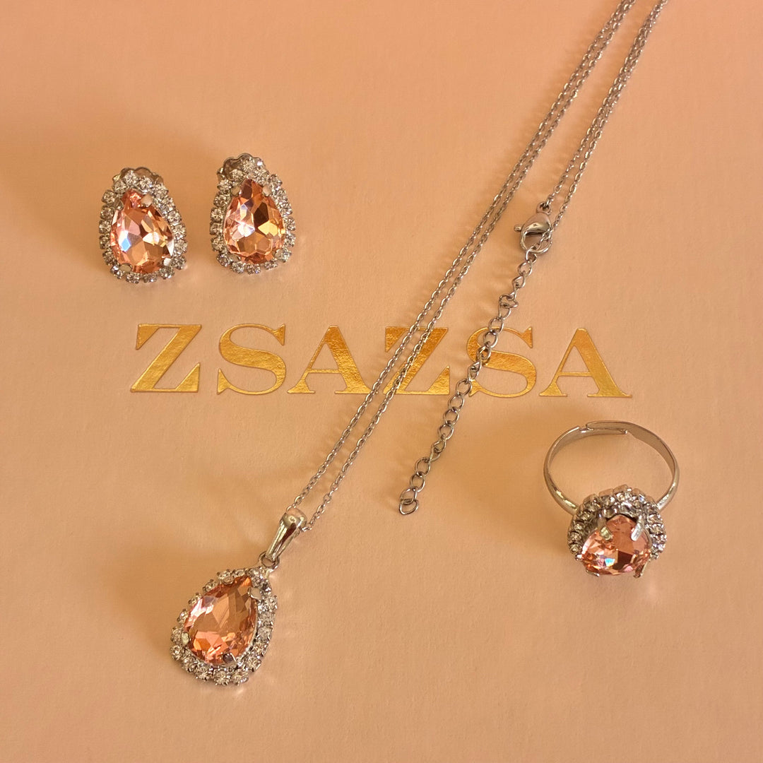 Teardrop Peach  Preciosa crystals silver set