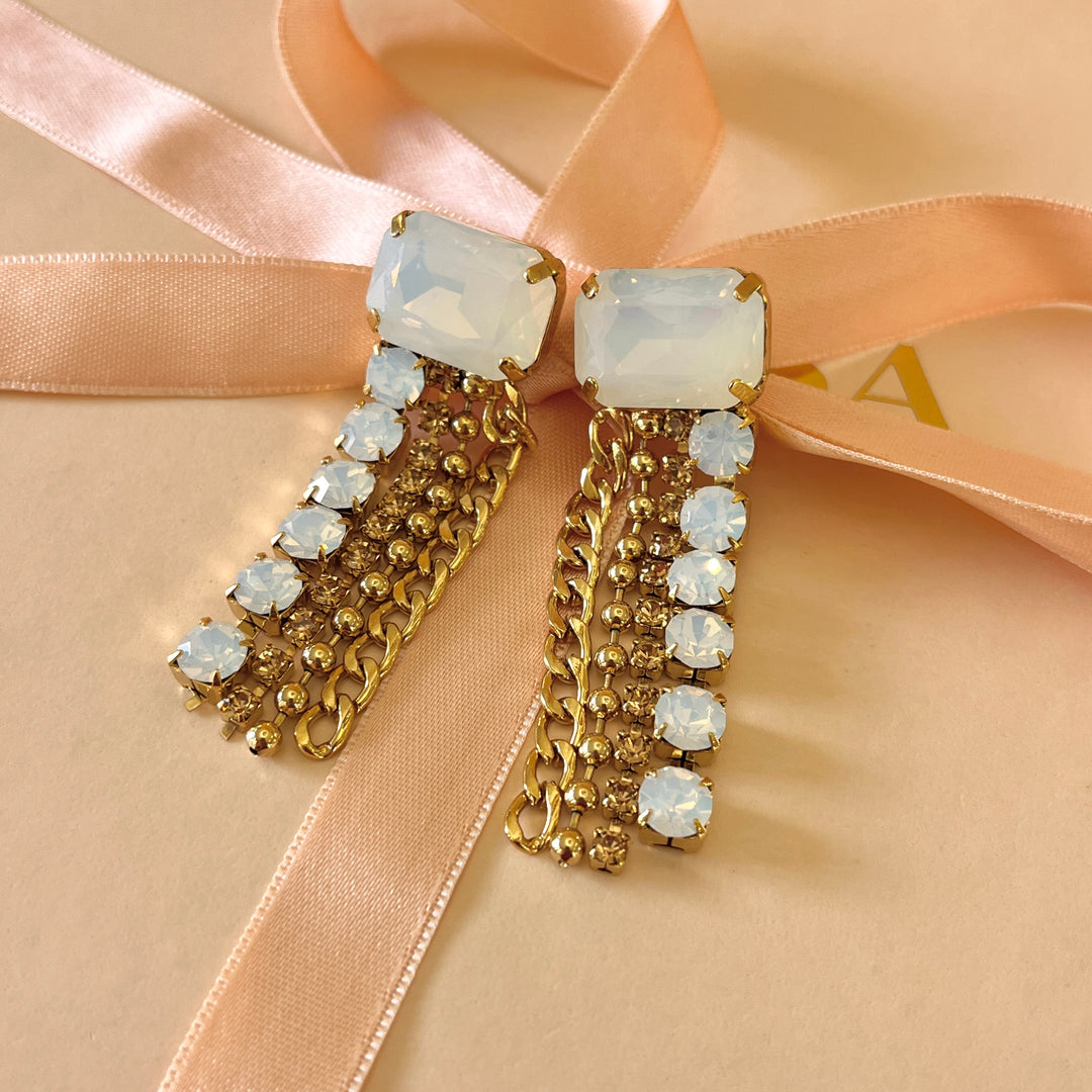 White & champagne Swarovski crystals earrings