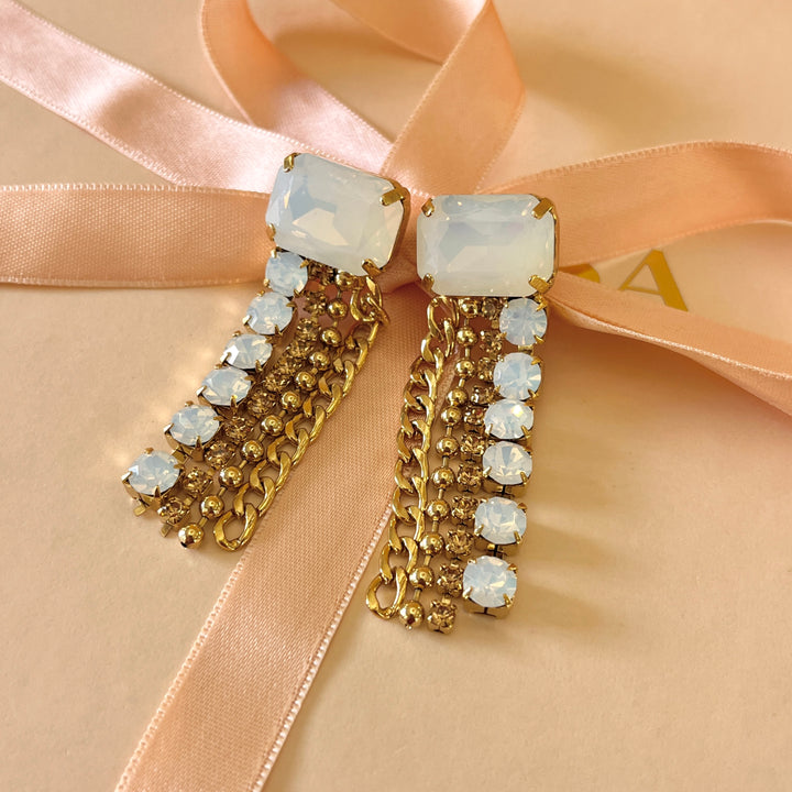 White & champagne Swarovski crystals earrings