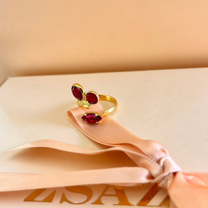 Round and marquise red Swarovski crystals ring