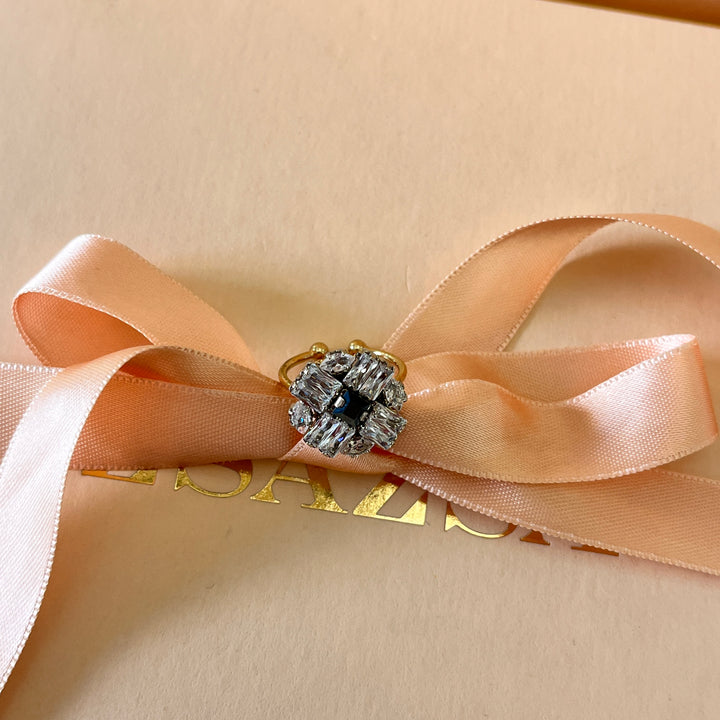 Grey Swarovski crystals gold plated ring