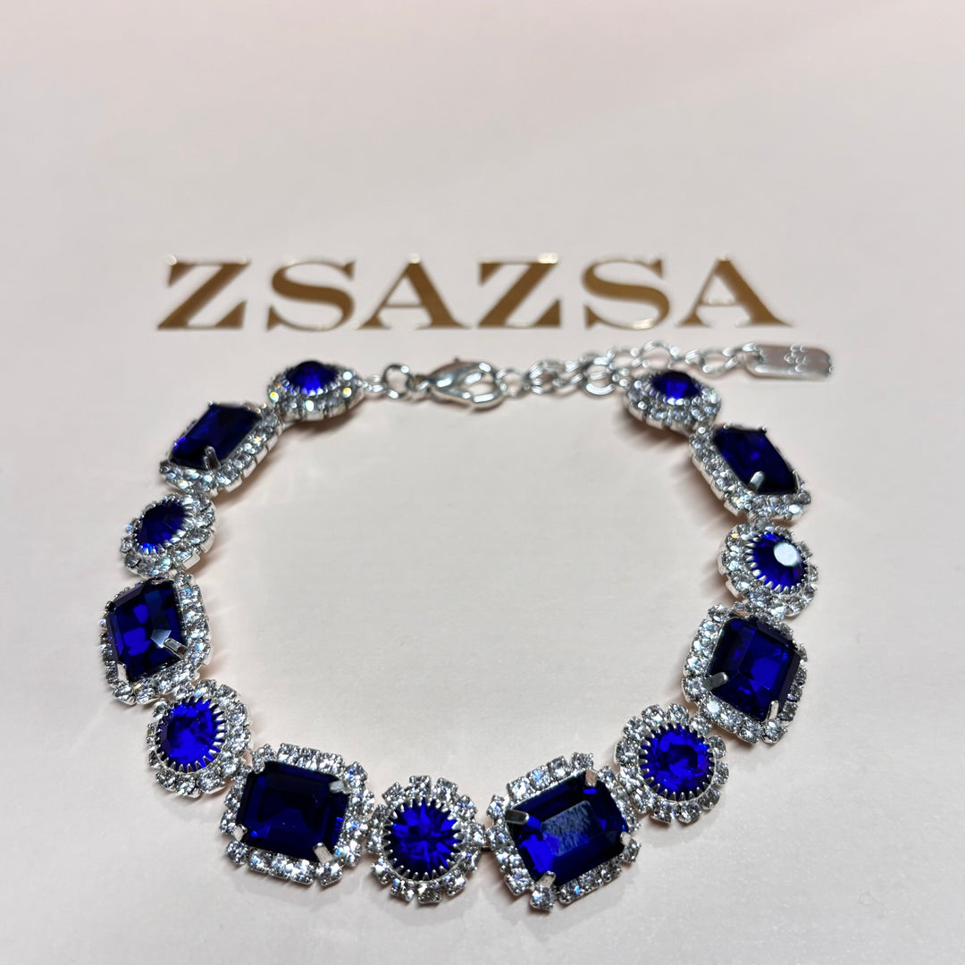 Royal blue multistone rhinestone white gold plated bracelet