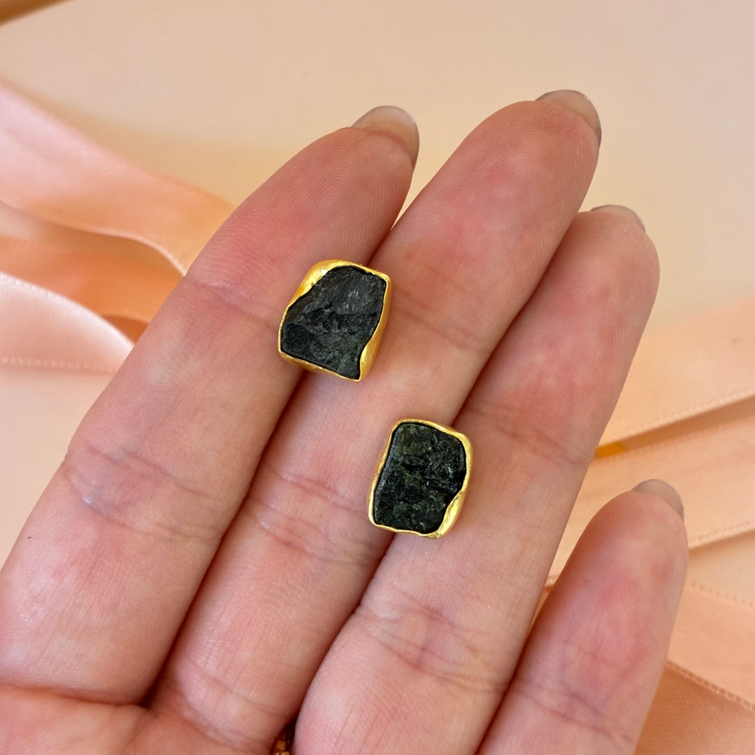 Handmade black gold studs