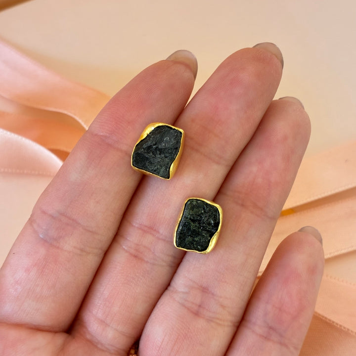 Handmade black gold studs