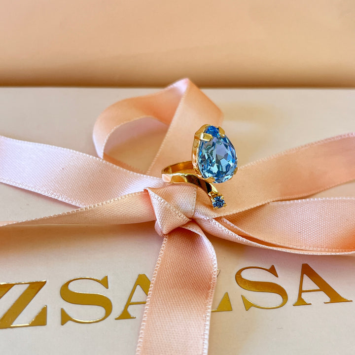 Light blue open Swarovski crystals ring