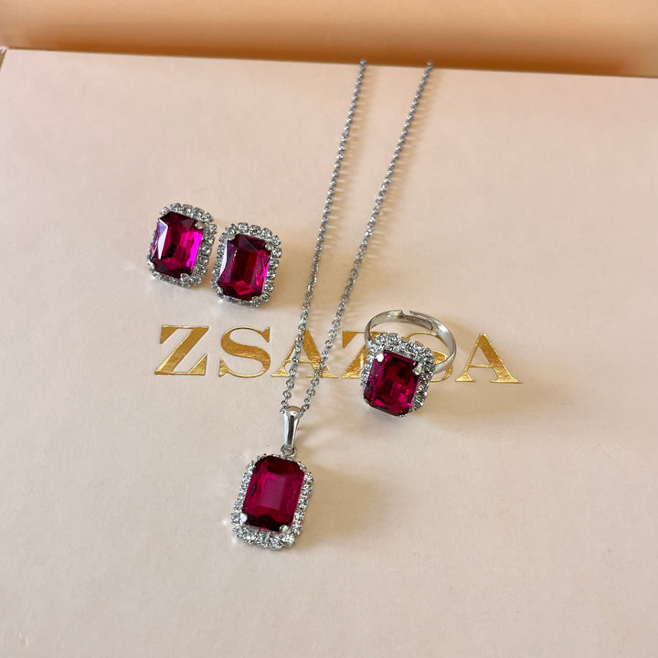 Fuchsia rectangular Preciosa crystals set