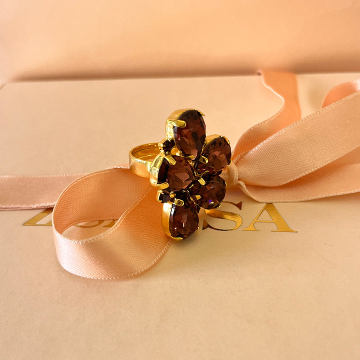 Purple teardrop preciosa crystals set