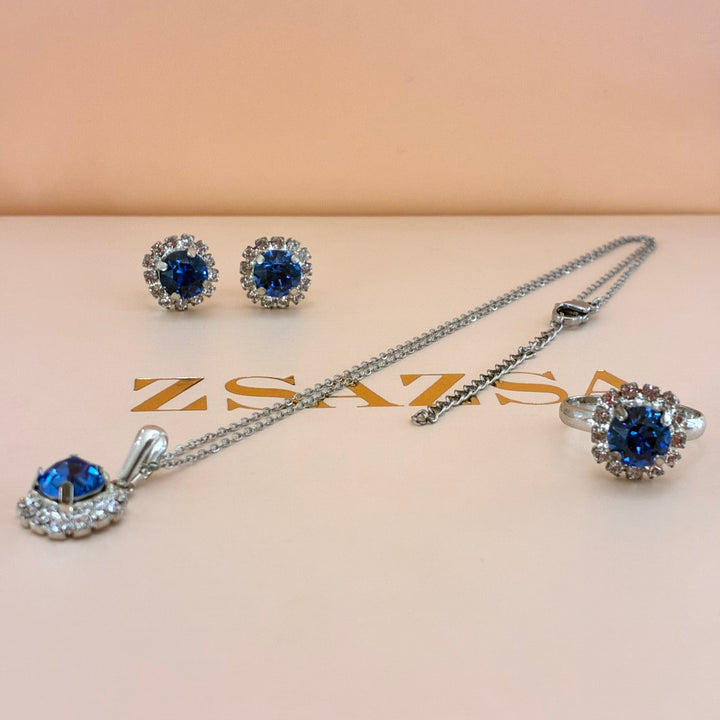 Royal blue dainty Preciosa crystals silver set
