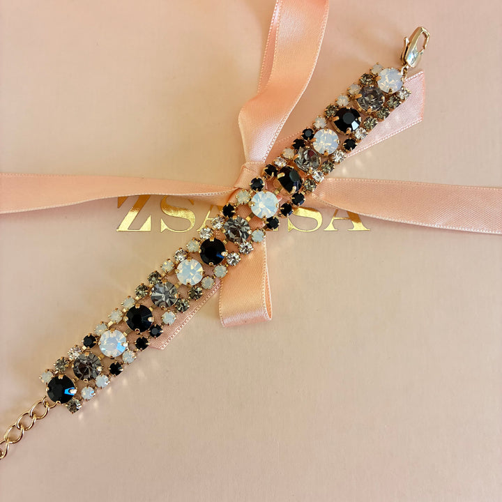 Black, white and grey preciosa crystals bracelet