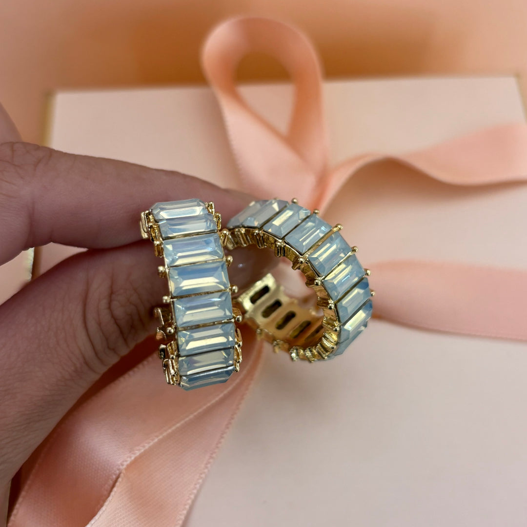 White rhinestone baguette gold plated hoops