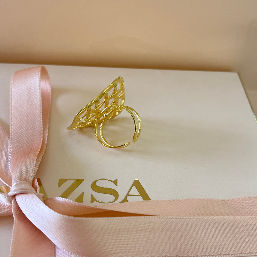 Square grid gold handmade bangle and ring