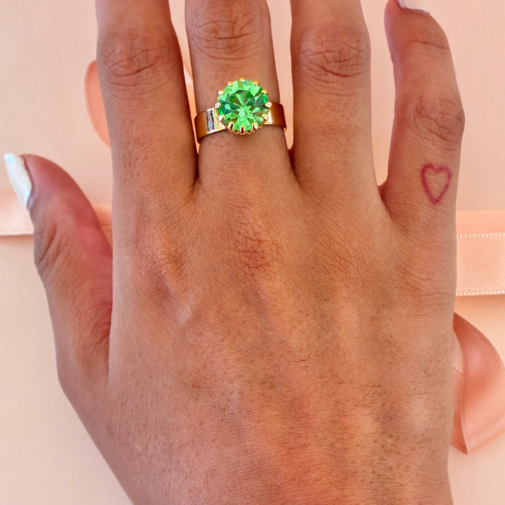 Green solitaire Preciosa crystals gold plated ring