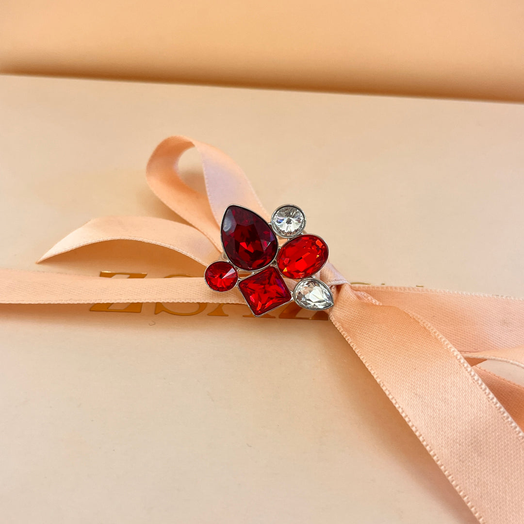Red Multi shape of preciosa crystals ring