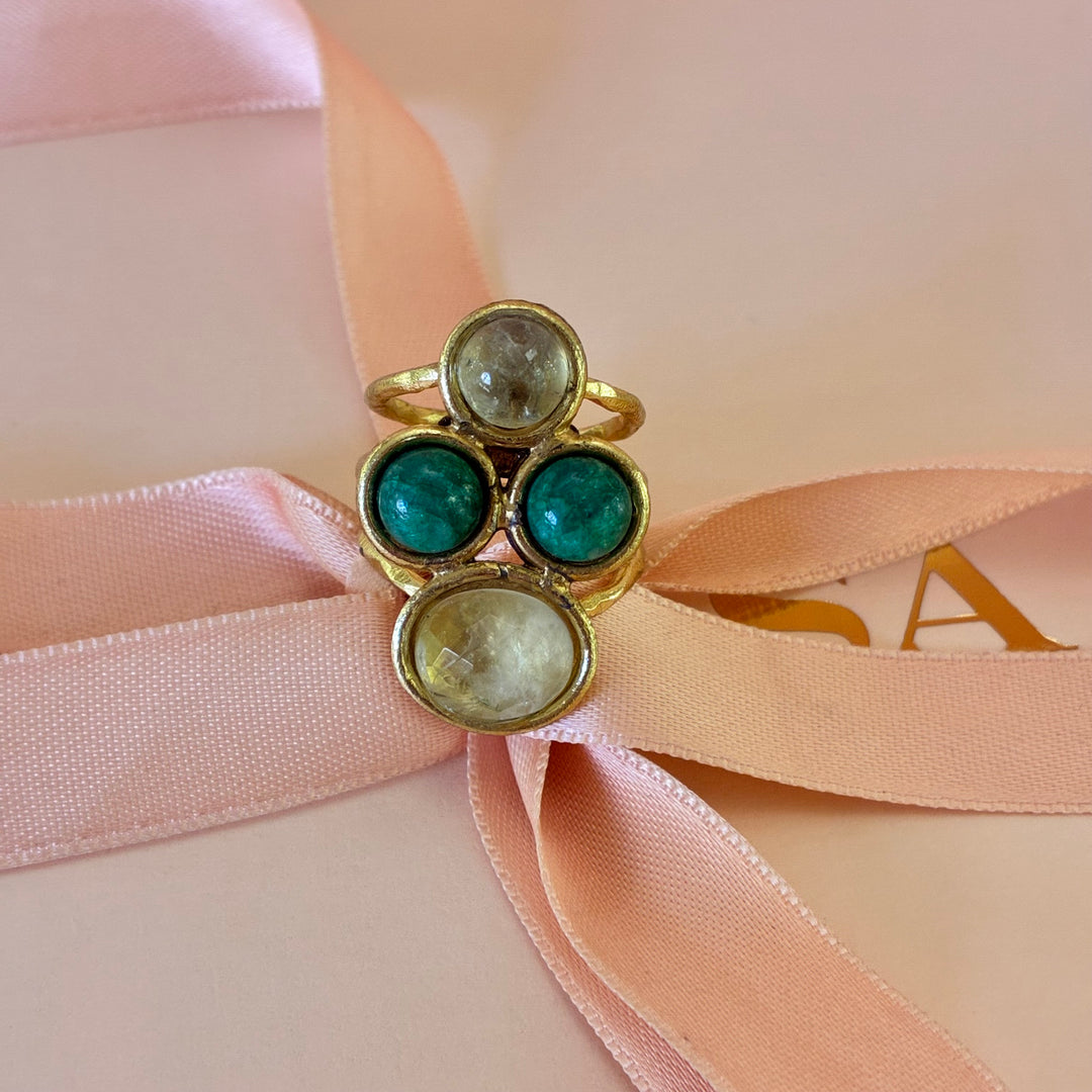 Dark green and yellow handmade gold plated set