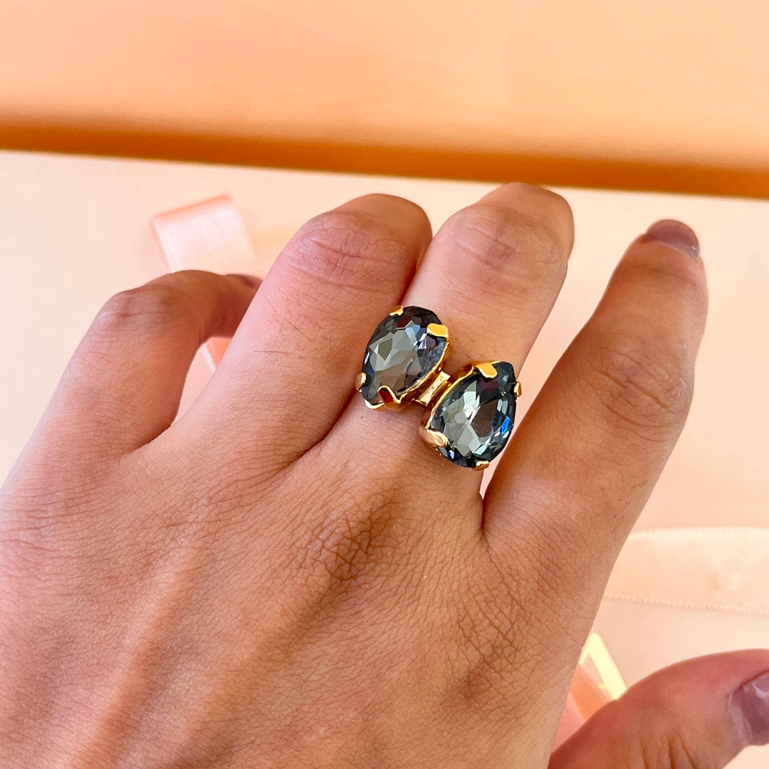 Grey teardrop preciosa crystal ring