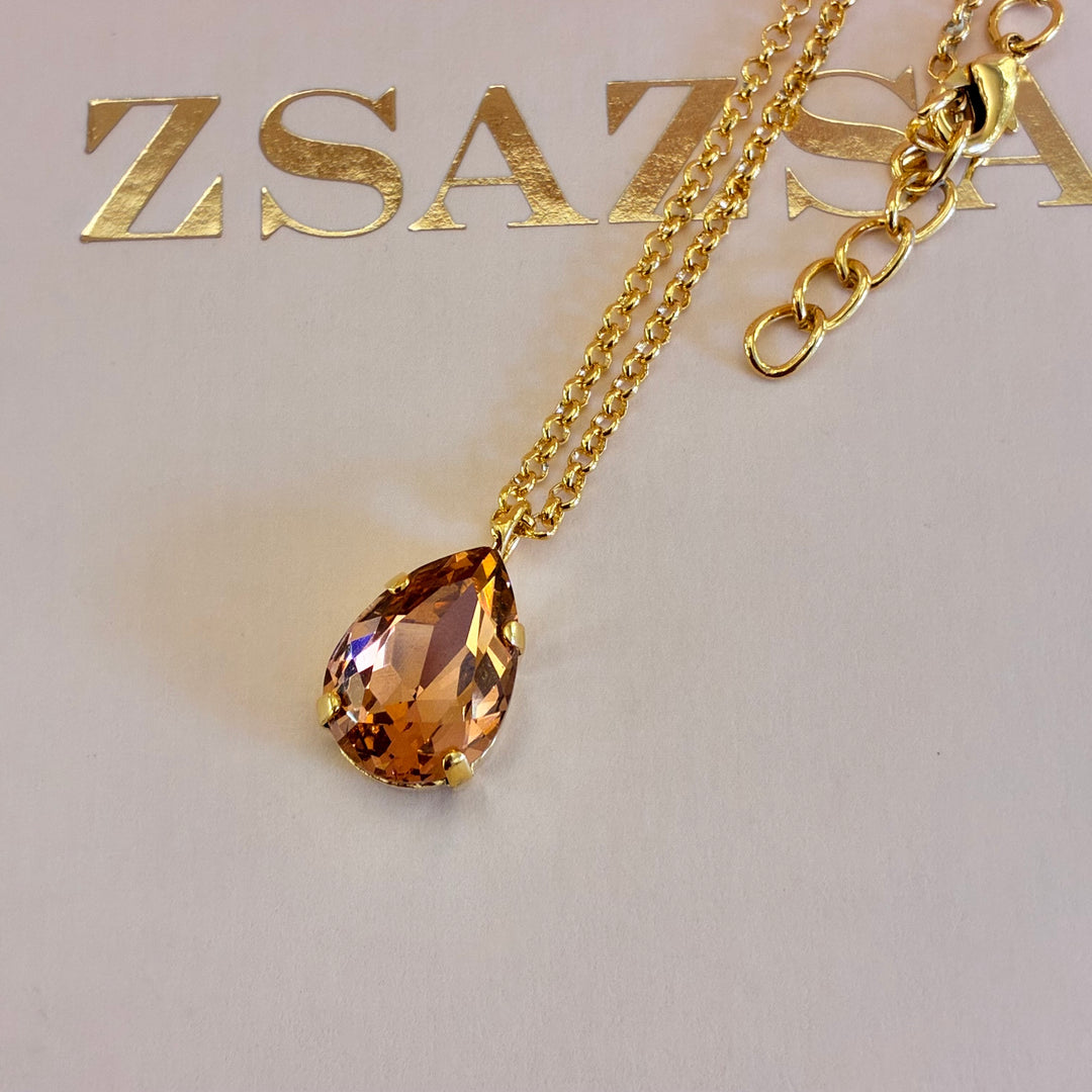 Teardrop Peach Preciosa crystals gold plated set