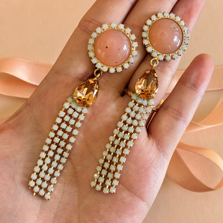 Peach teardrop fringe earrings