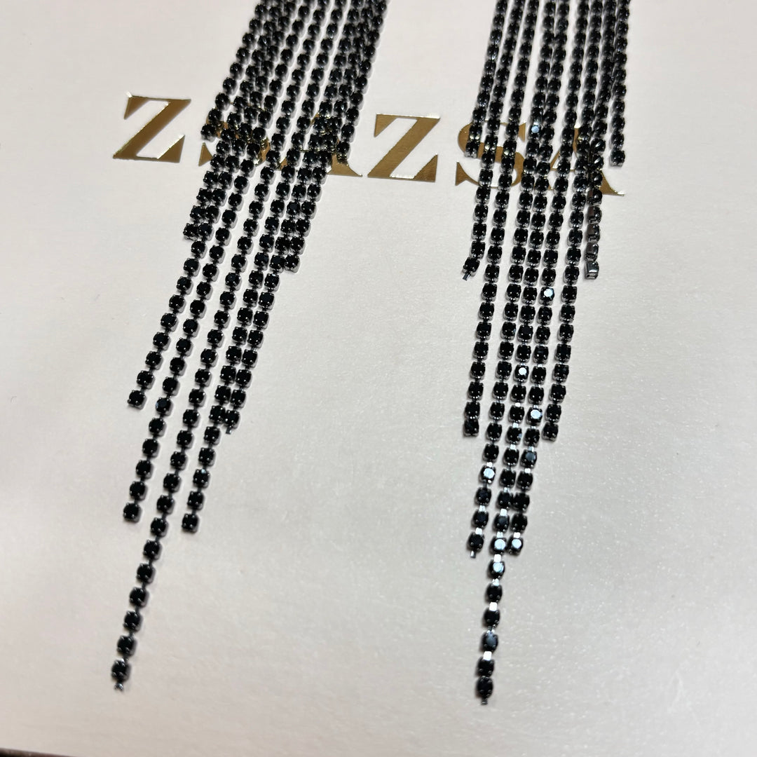 Black rhinestone long earrings