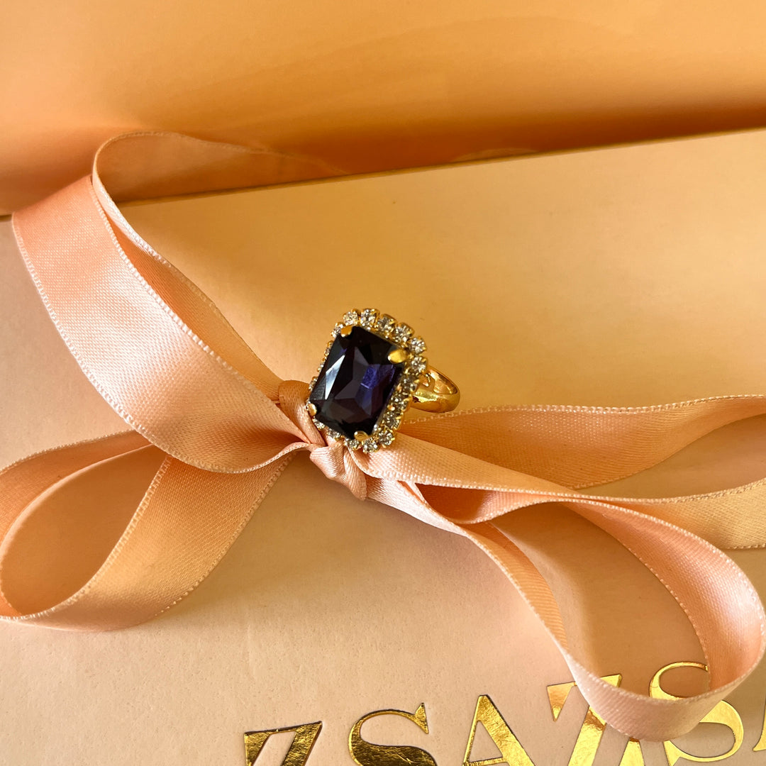 Purple rectangular Preciosa crystals pendant and ring