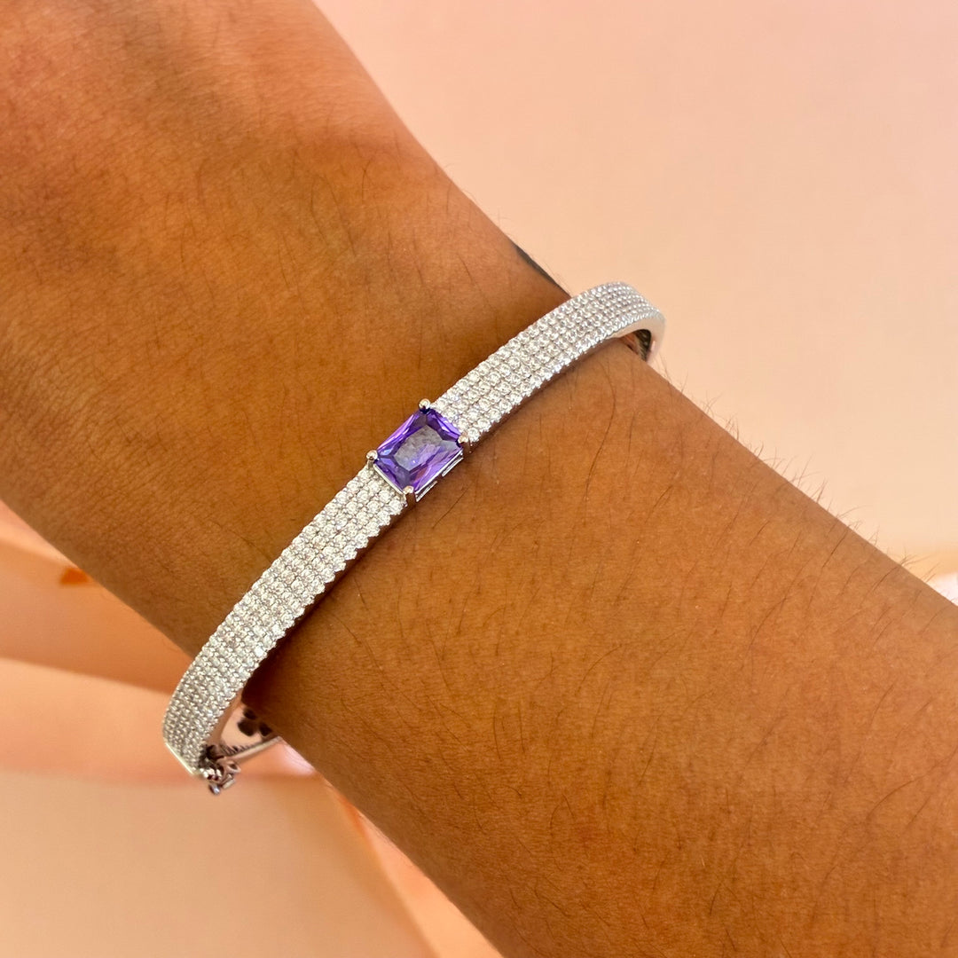 Zircone Rectangular lilac in the middle sterling silver bangle