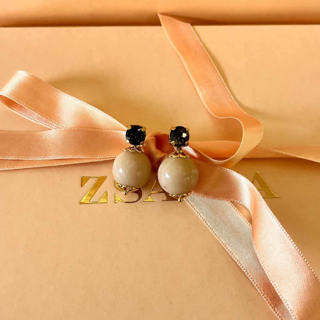 Grey preciosa crystals with resin earrings