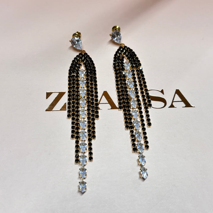 Black rhinestone gold earrings