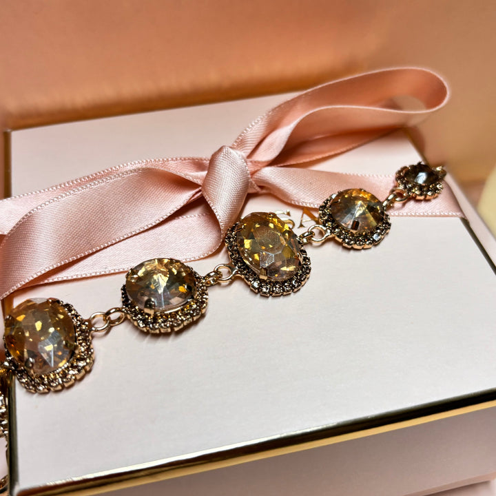 Oval and round bronze rhinestone bracelet