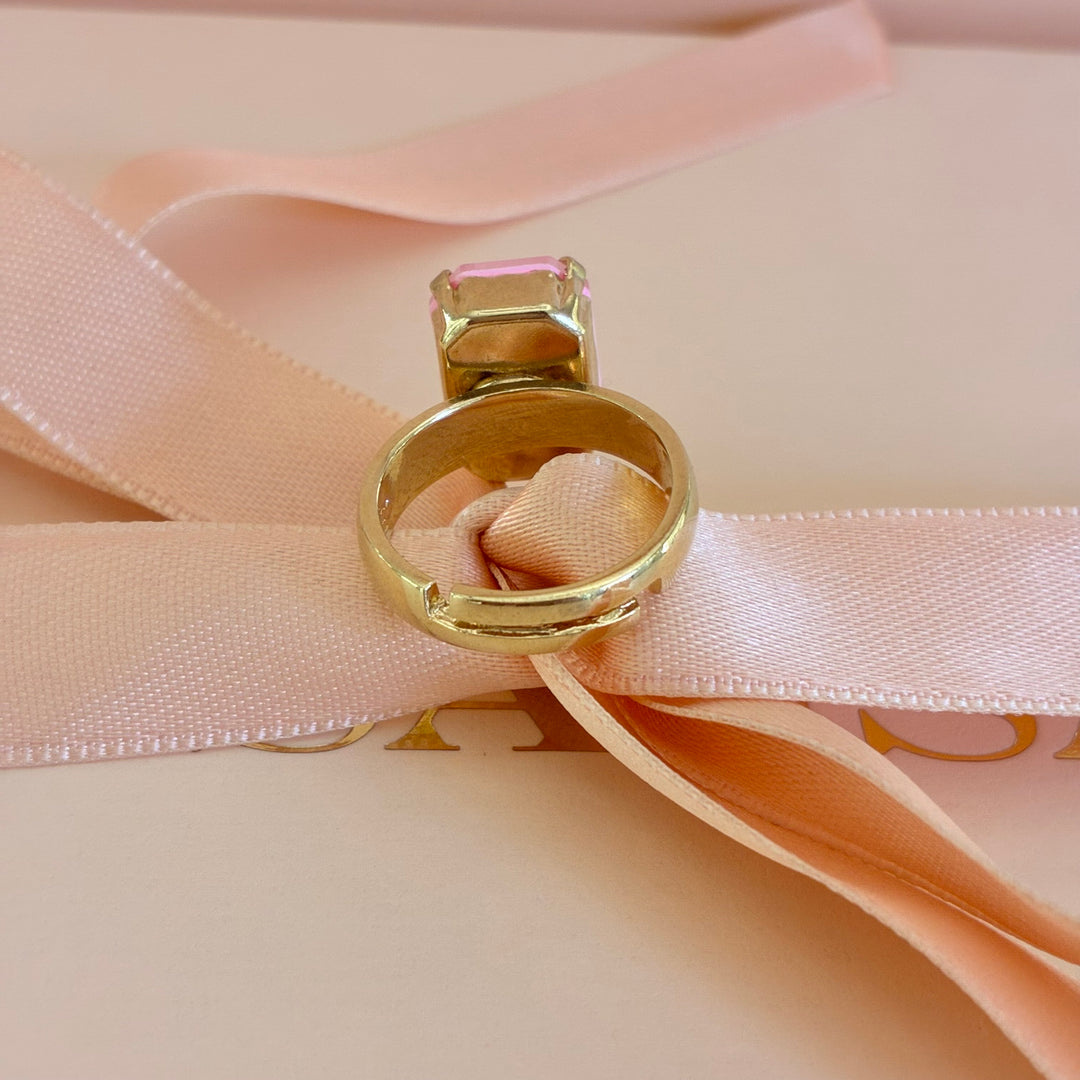 Pink rectangle gold plated ring