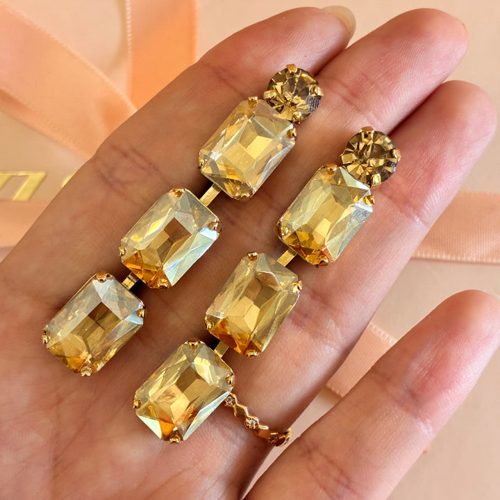 Rectangular bronze Preciosa crystals set