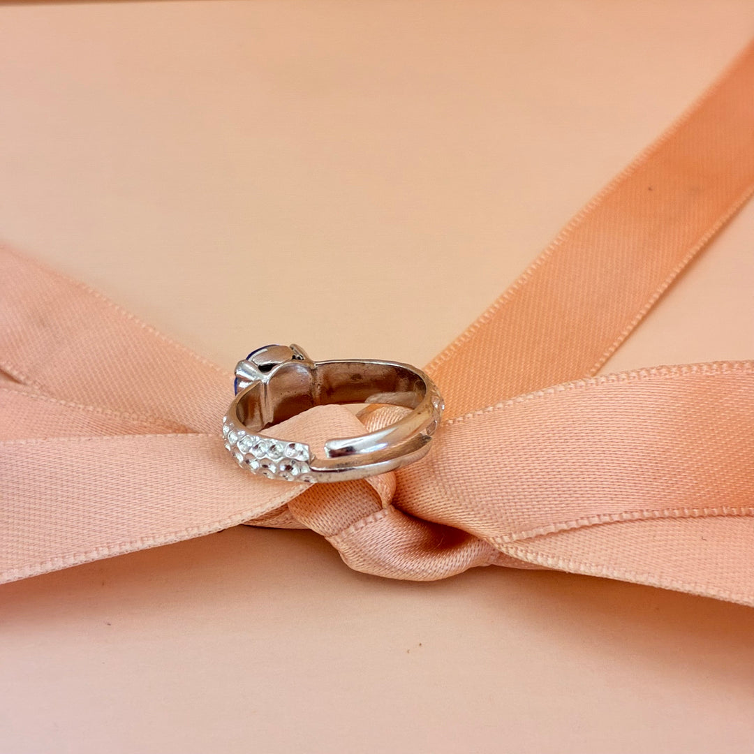 Royal blue Swarovski crystals silver ring