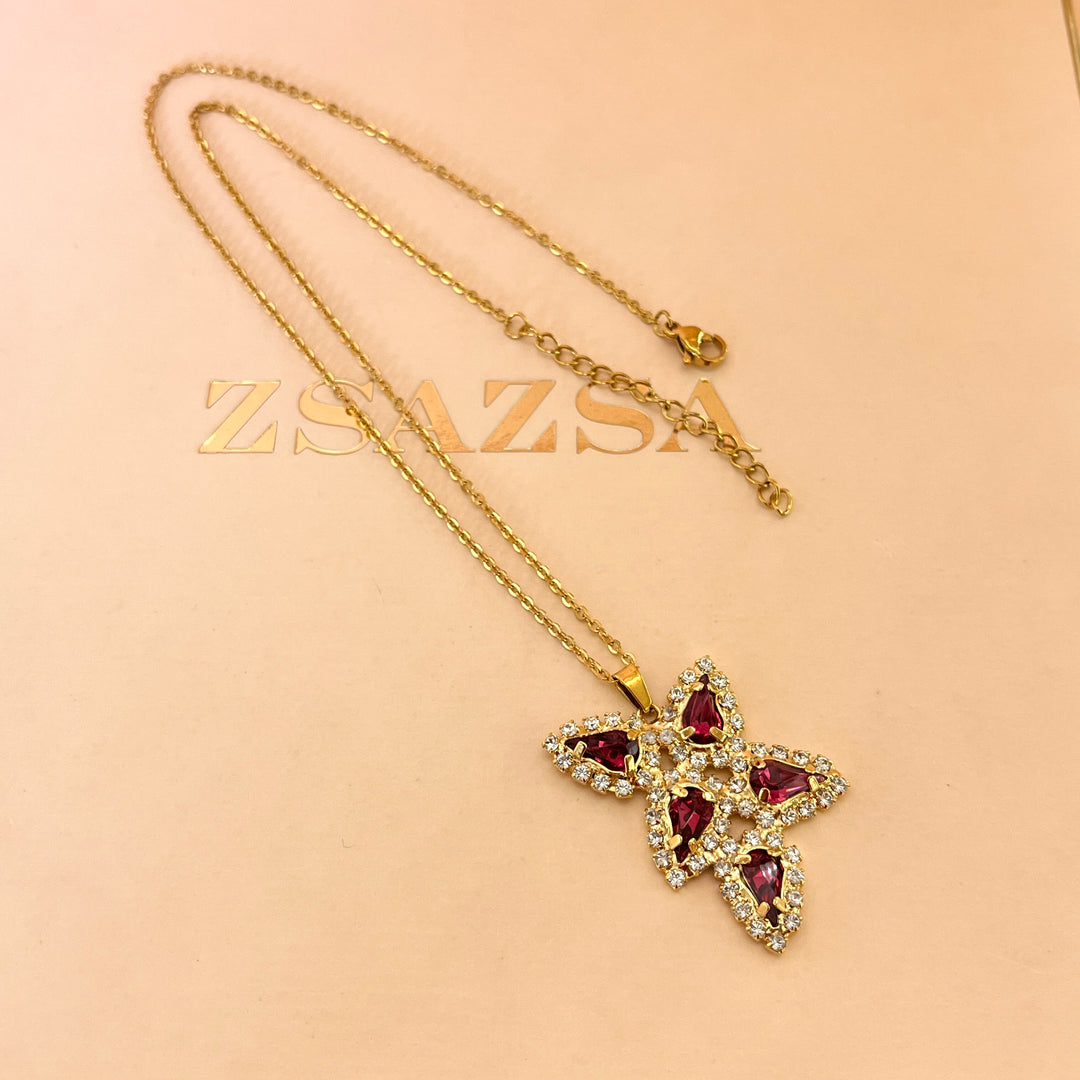 Magenta rectangular Swarovski crystals set