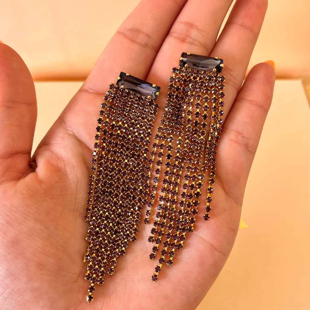Purple preciosa crystals fringe earrings