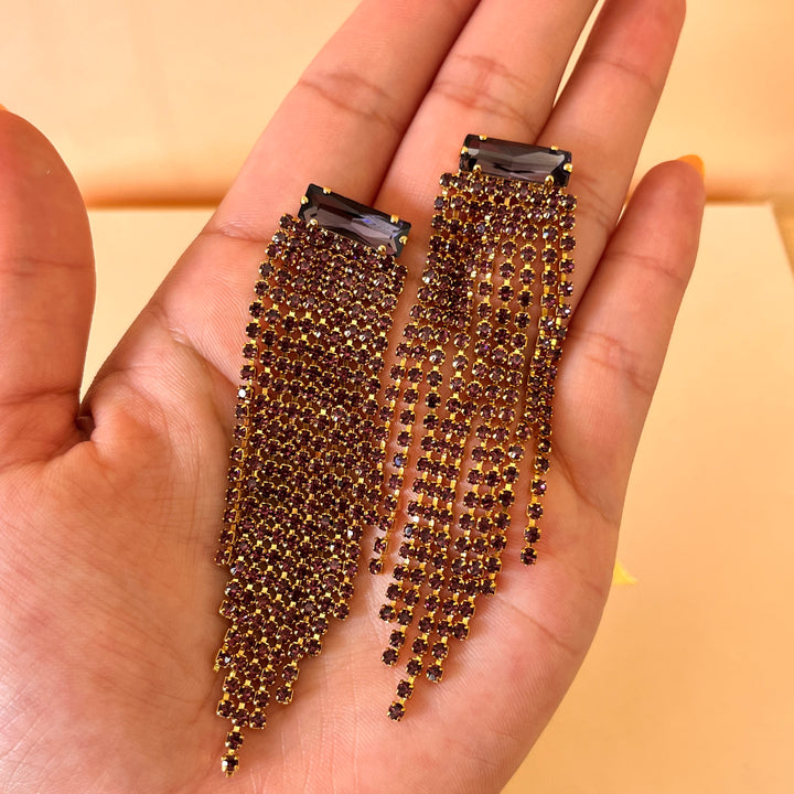 Purple preciosa crystals fringe earrings