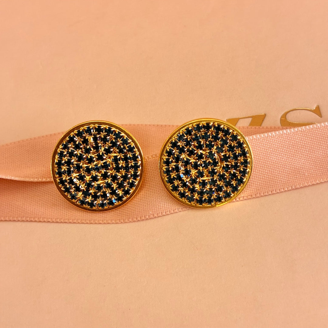 Navy blue round gold plated studs