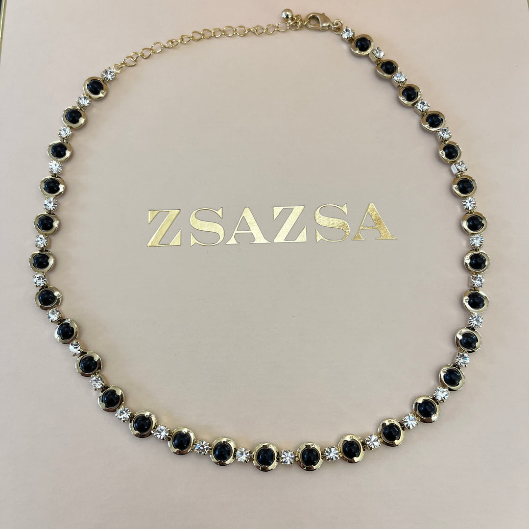 Dainty black & gold rhinestone set