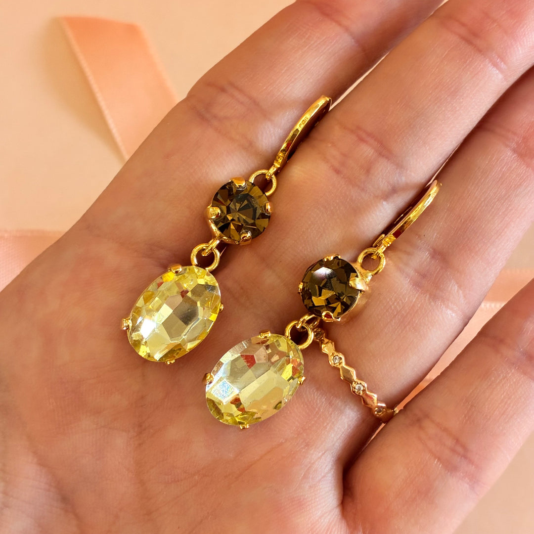 Yellow and bronze preciosa crystals set