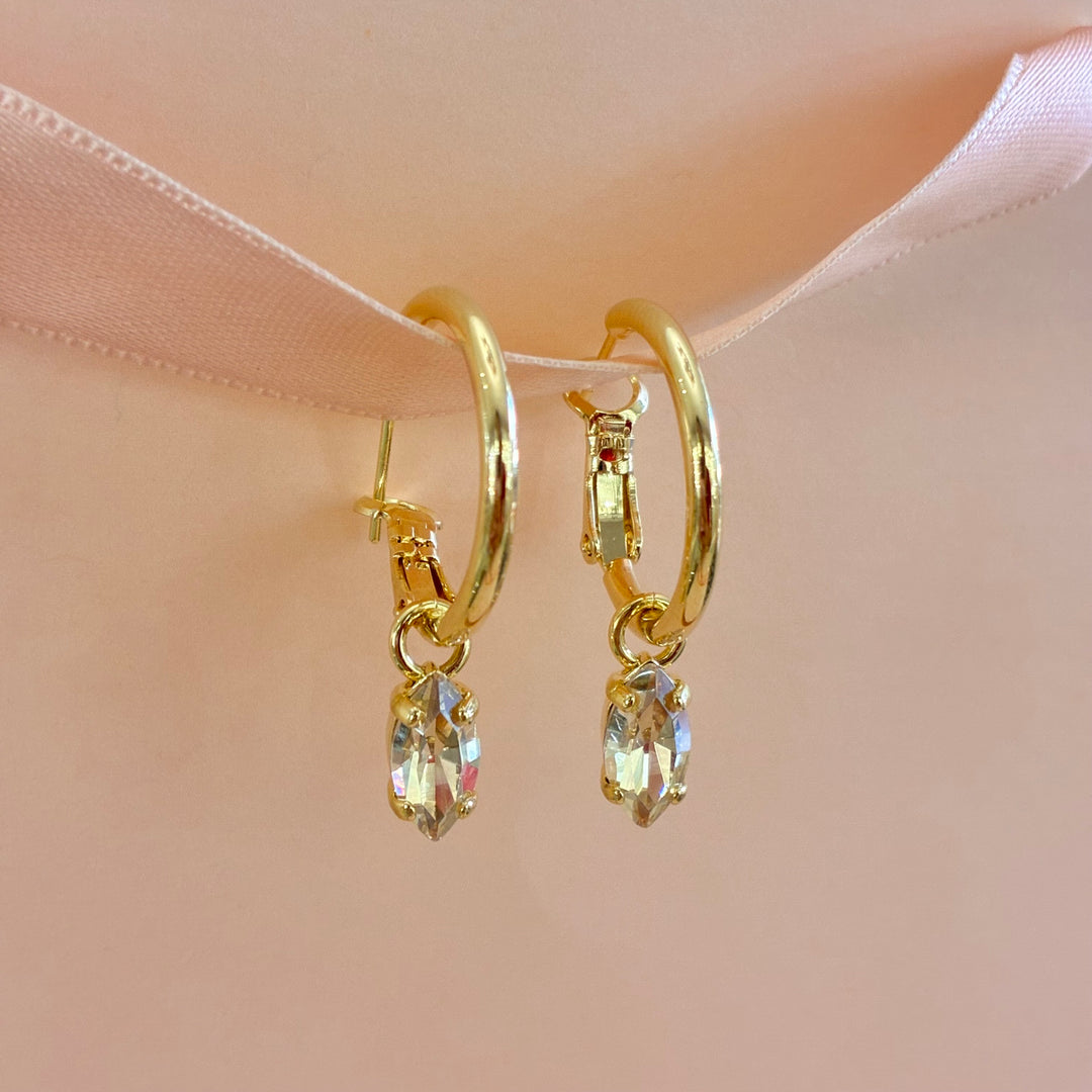 Champagne Swarovski crystals gold plated hoops