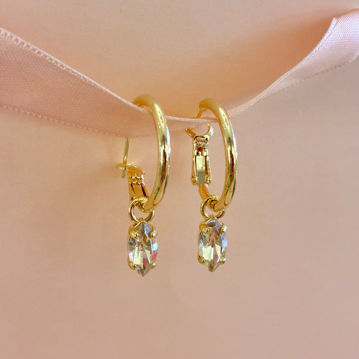 Champagne Swarovski crystals gold plated hoops