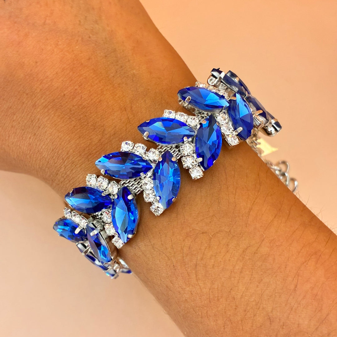 Royal blue leaves Swarovski crystals set