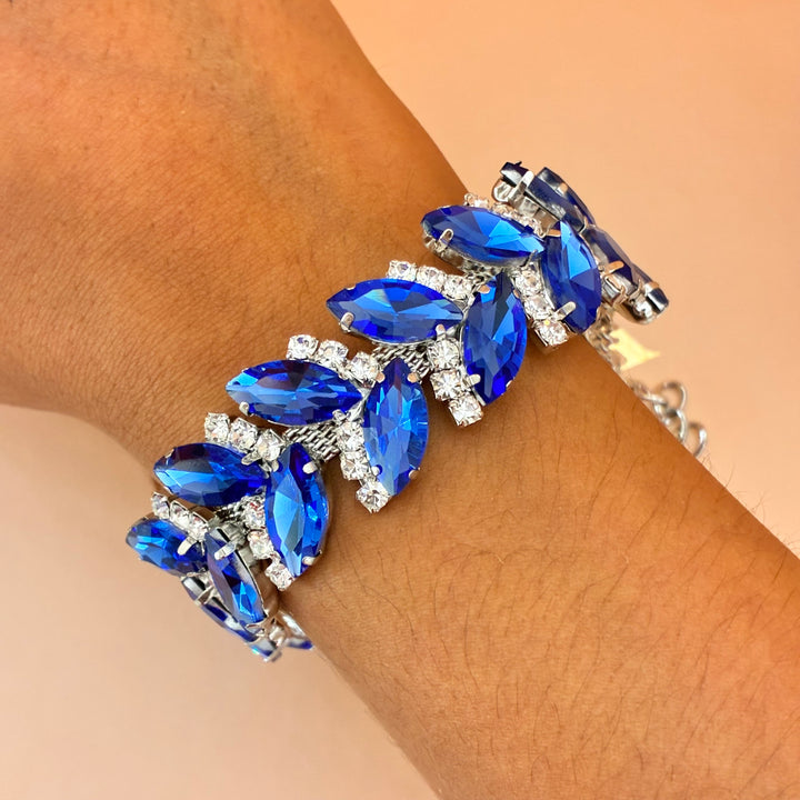 Royal blue leaves Swarovski crystals set