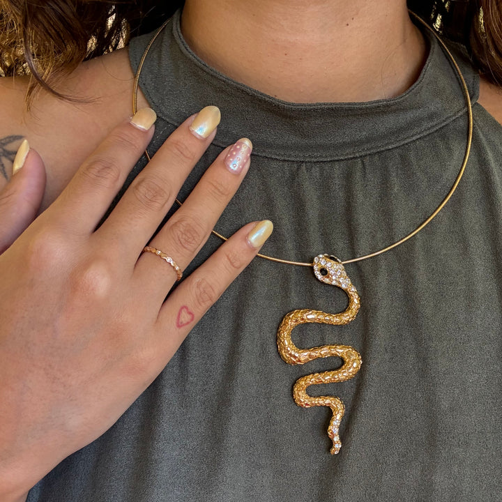 Snake black Swarovski crystals necklace