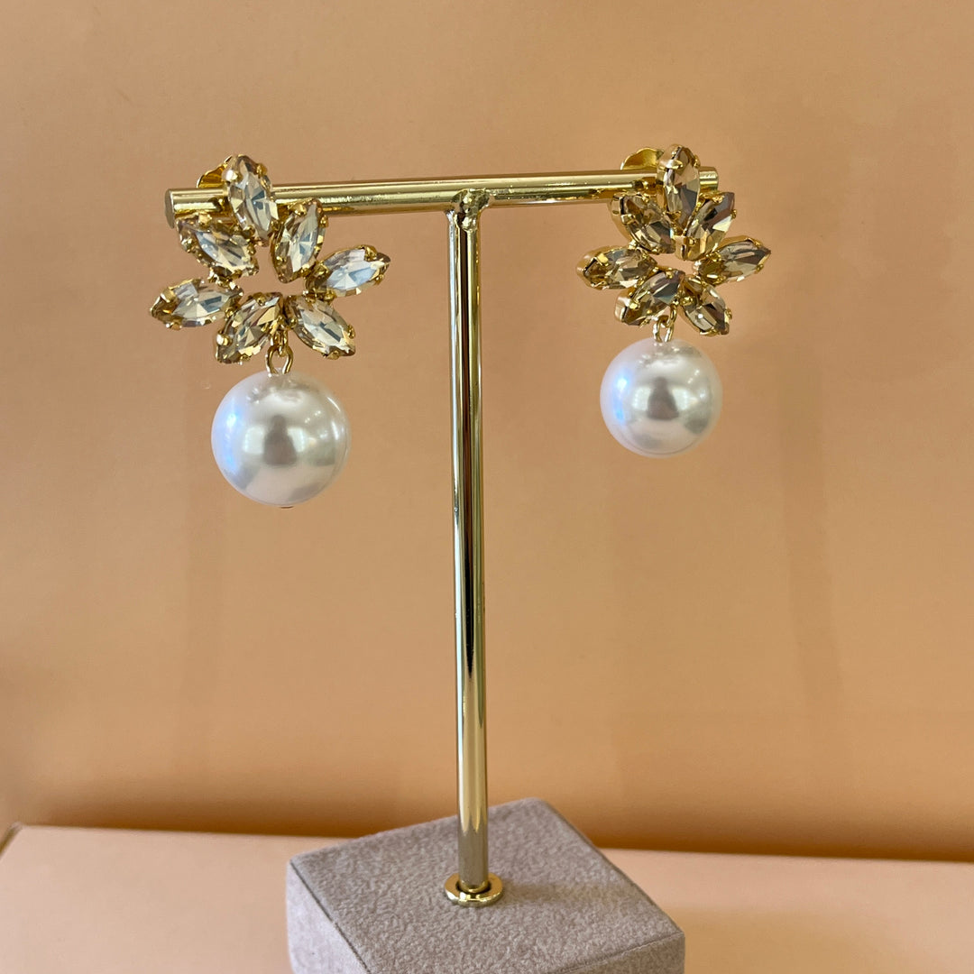 Champagne Swarovski crystals & pearls earrings