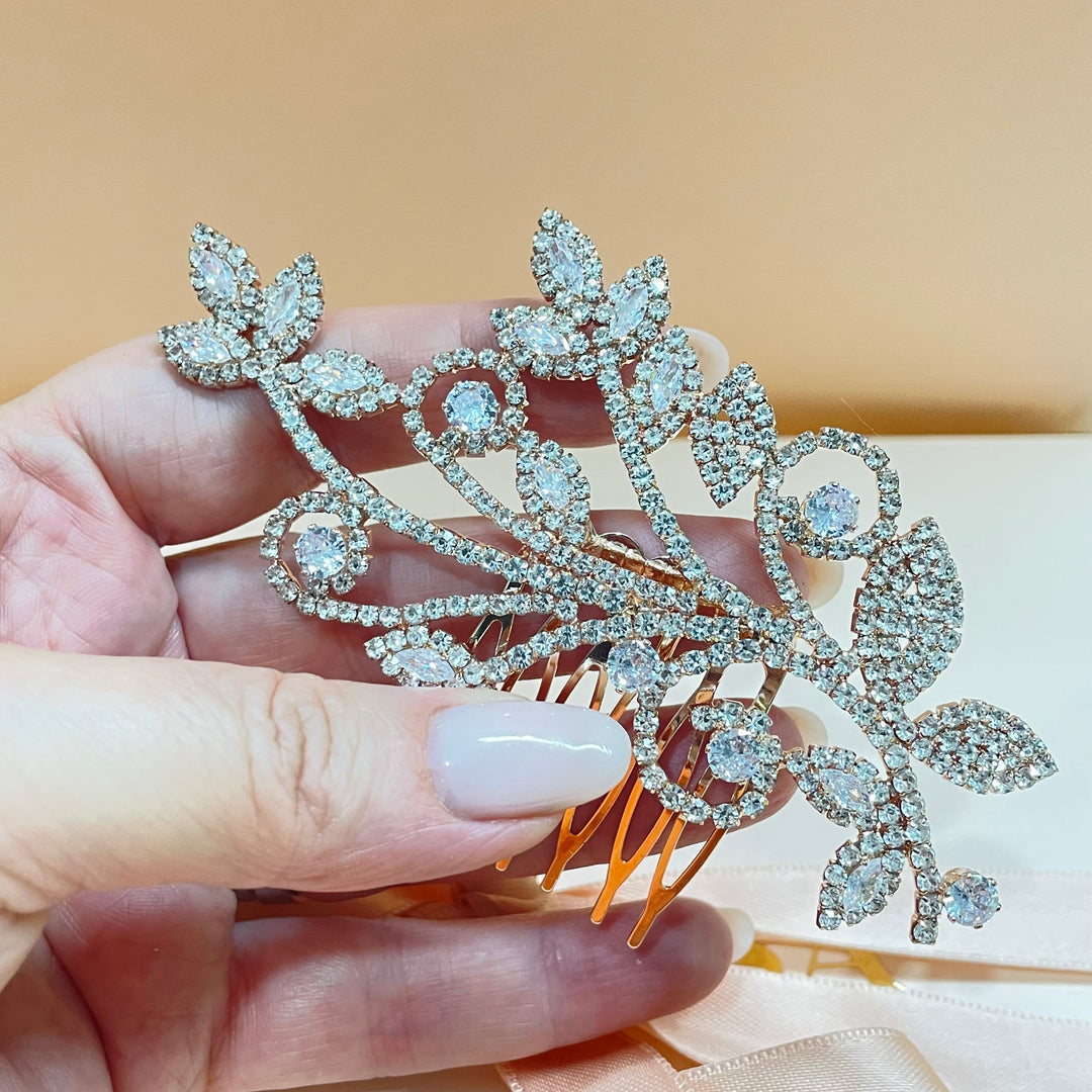Rose gold accented leaf comb