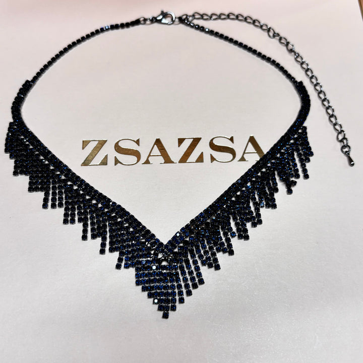 Fringe navy blue rhinestone set